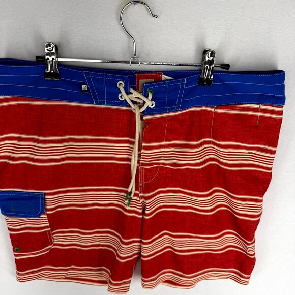 Sperry Top-Sider Red and Blue Striped Swim Board Shorts Mens‎ Size 34 - Picture 4 of 10